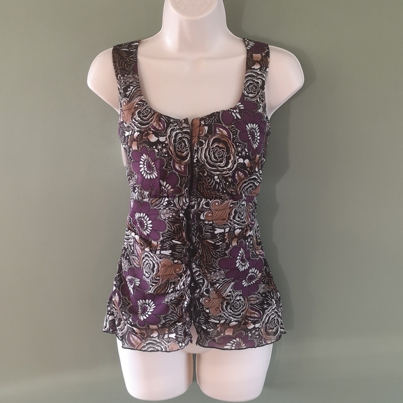 Sexy Floral Corset Style Frilly Hook Closure Sleeveless Fashion Top Ricki's Sz M - Picture 1 of 9